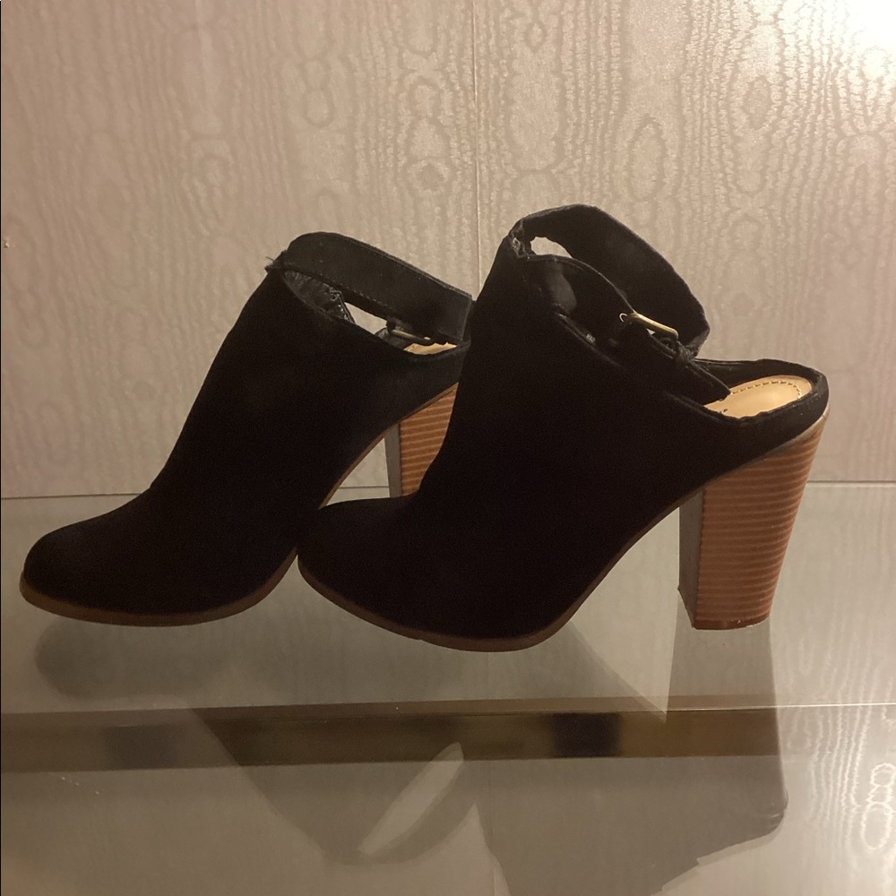 JUST FAB BLACK FAUX SUEDE ANKLE STRAP SHOE BOOTS